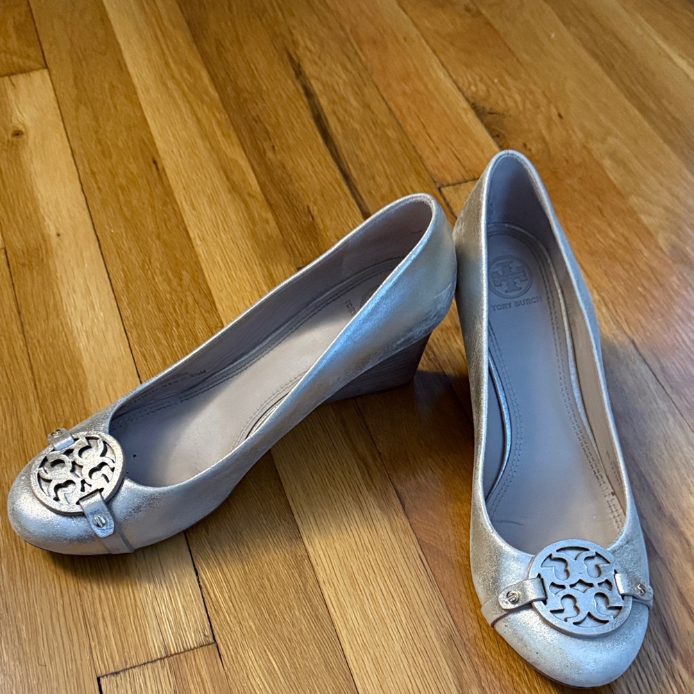 Tory Burch Rose Gold Wedge Shoes